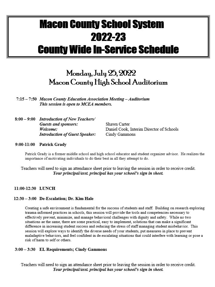 Macon County Schools County-Wide Inservice