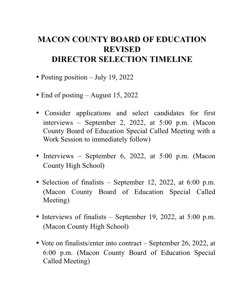 Macon County Board of Education Director Selection Timeline 