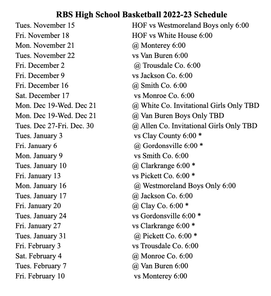22-23 RBS High School Basketball Schedule 
